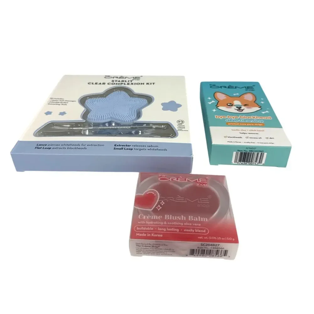 The Crème Shop Skincare Gift Set NWT Blackhead Nose Strips Blush Tools